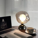 Axyaa Gray Glass Table Light Metal Base G9 Bulb - Modern Small Lamp for Bedroom & Living Room