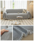 Axyaa Solid Non-Slip Sofa Cover with Tassel Edge - Breathable & Washable