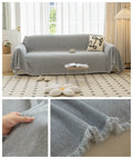 Axyaa Solid Tassel Edge Sofa Cover, Non Slip, Breathable & Washable for Home Decoration