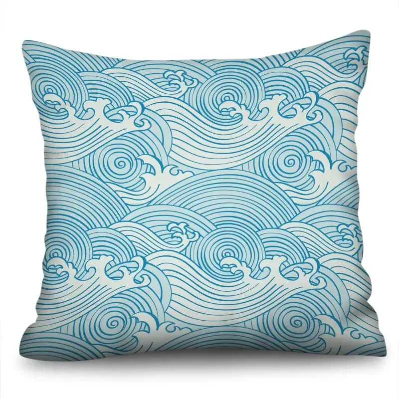 Axyaa Blue Wave Pattern Pillow Cover 45X45CM