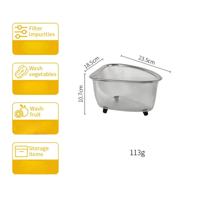 Axyaa Stainless Steel Triangle Sink Basket Residue Filter Net Veggie Wash Shelf