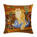 Axyaa Retro Cat Linen Pillowcase 45*45cm - Home & Sofa Decoration
