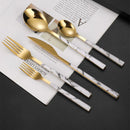 Axyaa Marble Pattern Cutlery Set: Knife, Fork, Spoon - Western Style, Stainless Steel