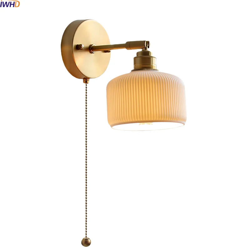 Axyaa Ceramic LED Wall Lamp: Japan Style Gold Brass Arm, Up Down Rotate
