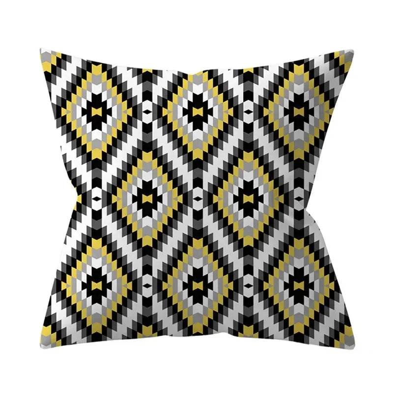 Axyaa Yellow Floral Geometric Cushion Cover 45x45cm