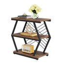 Axyaa Industrial End Table with 3 Shelves, Wood Top & Metal Frame