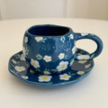 Axyaa Hand-painted Flower Love Heart Ceramic Coffee Cup and Saucer