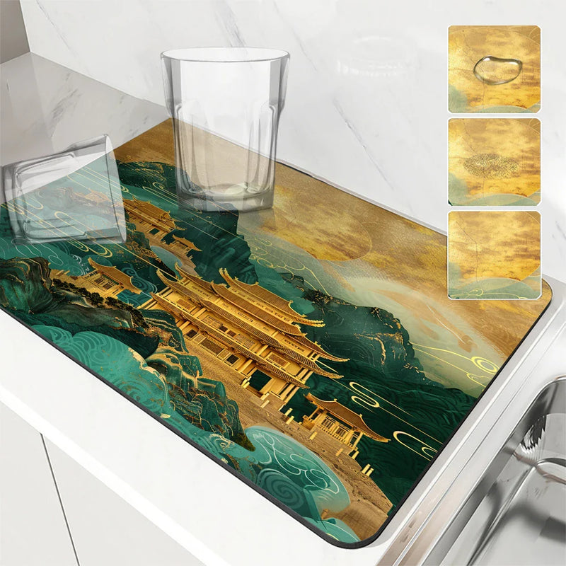 Axyaa Chinese Line Dry Coffee Mat: Absorbent & Anti-Slip Table Cup Drying Mats