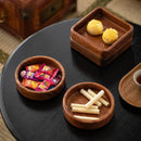 Axya Solid Wood Dessert Plate Set, Walnut Round Tea Tray, Stackable Japanese Tableware