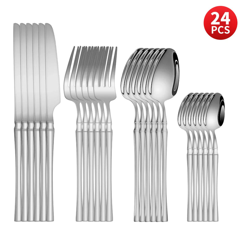 Axyaa Stainless Steel Cutlery Set - 24pcs, Steak Knife, Fork, Dessert Spoon
