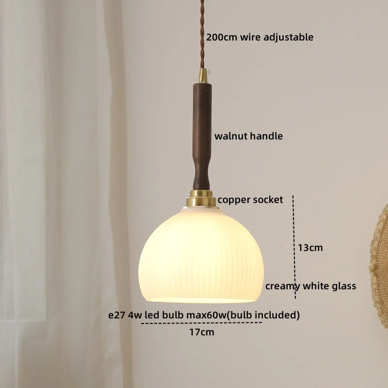 Axyaa Nordic LED Pendant Lights Glass Walnut Copper Hanging Lamp