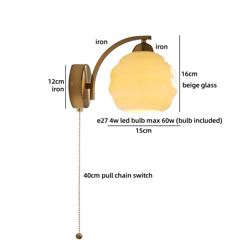 Axyaa Nordic LED Wall Sconce with Switch, Glass Shade, E27 Bulb
