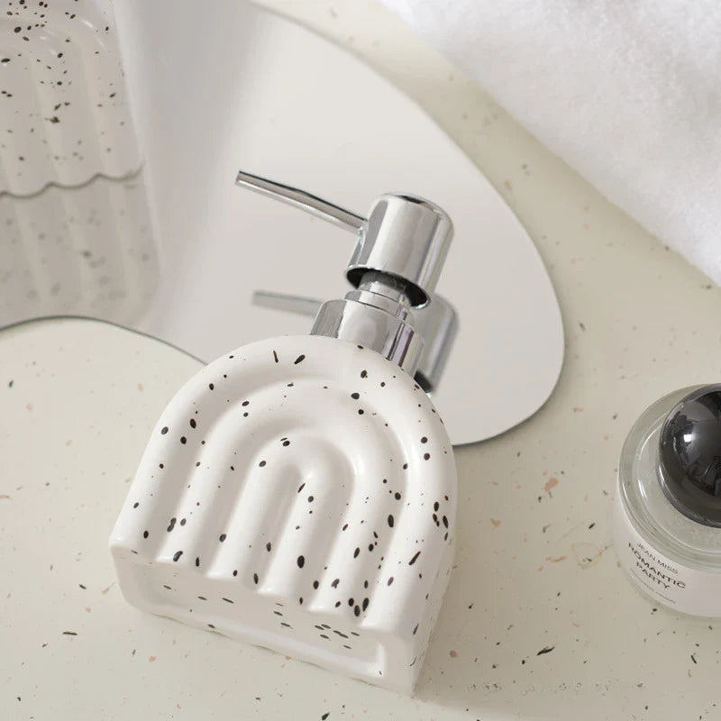 Axya Geometric Stripes Ceramic Soap Dispenser Set