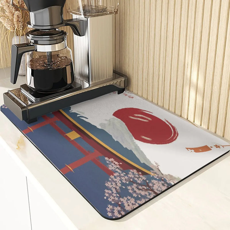 Axyaa Diatomite Kitchen Mat with Fujiyama Print