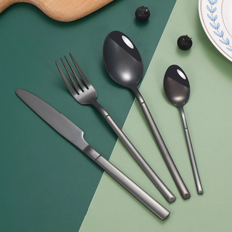 Axyaa Stainless Steel Knight Tableware Set: Steak Knife, Dessert Fork & Spoon