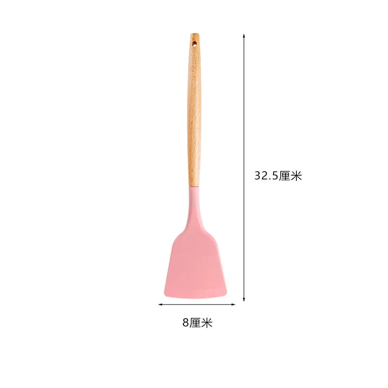Axyaa Silicone Cooking Spatula Turner with Wooden Handle - Home Kitchen Utensil