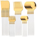 Axyaa Gold Stainless Steel Cutlery Set, 30Pcs Western Tableware Fork Knife Spoon Set
