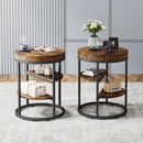 Axyaa Round End Table with 3 Storage Shelves, Industrial Wood Side Table