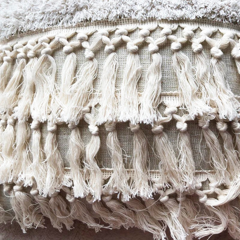 Axyaa Beige Tassels Pillow Case - Tufted Nordic Style Cushion Covers