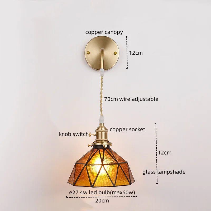 Axyaa Nordic Copper Glass LED Wall Light for Living Room, Bedroom, Bar - Modern Design
