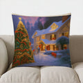 Axyaa Snowy Village Nighttime Throw Pillow Cover for Sofa, Bedroom, Car