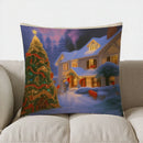 Axyaa Snowy Village Nighttime Throw Pillow Cover for Sofa, Bedroom, Car