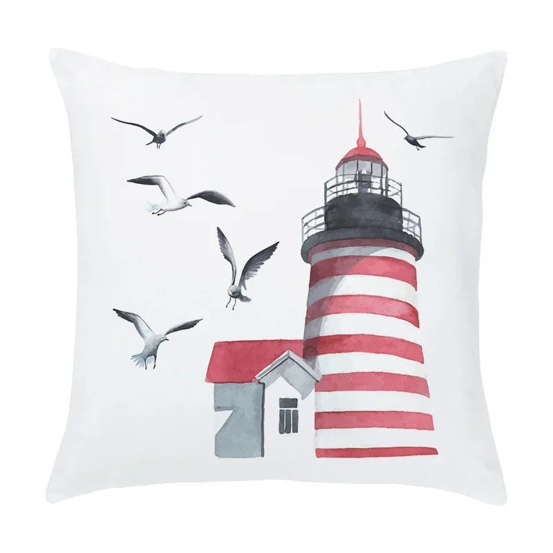 Axyaa Cartoon Sailboat Hot Air Balloon Lighthouse Cushion Cover