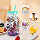 Axyaa 16oz Double Wall Snowglobe Mason Jar Cups with Straw - Set of 8