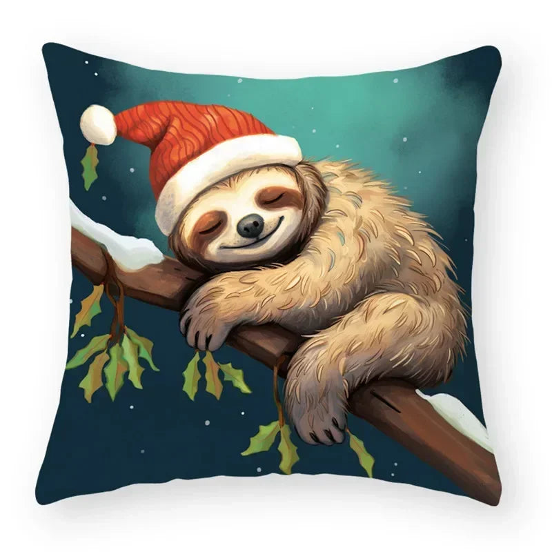 Christmas Cartoon Animal Printed Pillowcase by Axyaa: Decorative Throw Cover for Sofa, Living Room, Cushion
