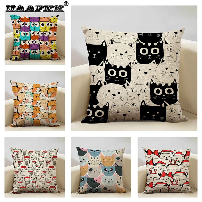 Axyaa Cat Pillow Case: 45x45cm Linen Decorative Cushion Cover for Home Decor