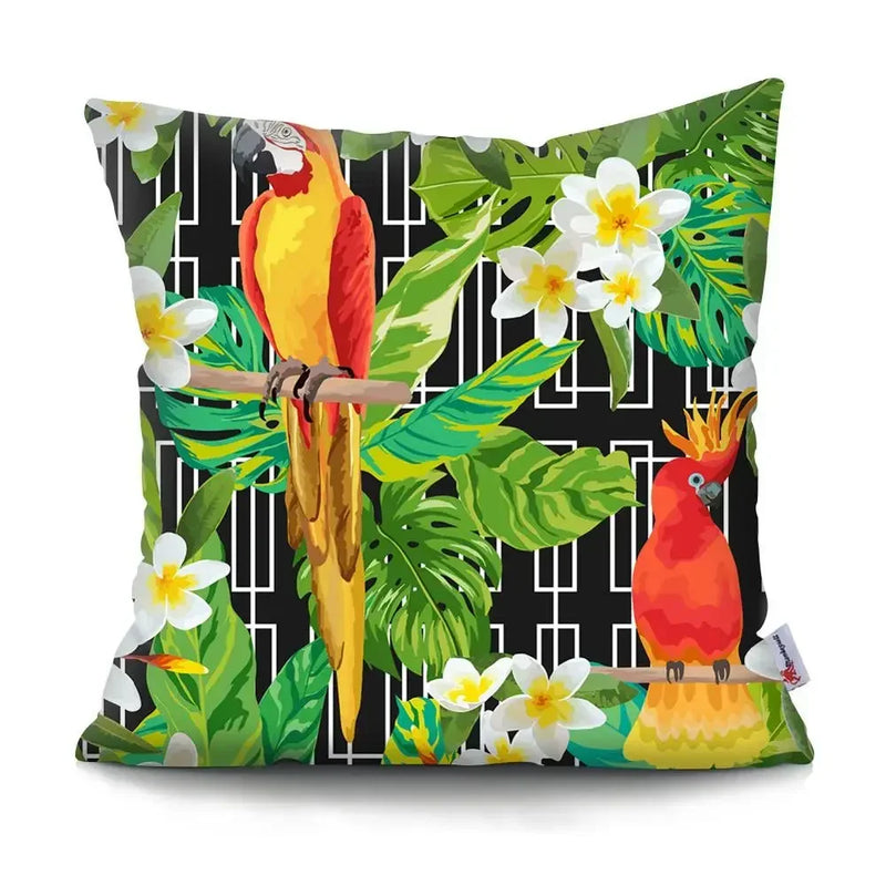 Axyaa Tropical Plant Parrot Decorative Pillow Cover - Flowers Sofa Cushion Case