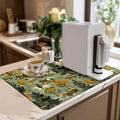 Axyaa Watercolor Plant Branches Drying Mat - Non-Slip Absorbent Tableware Counter Mat