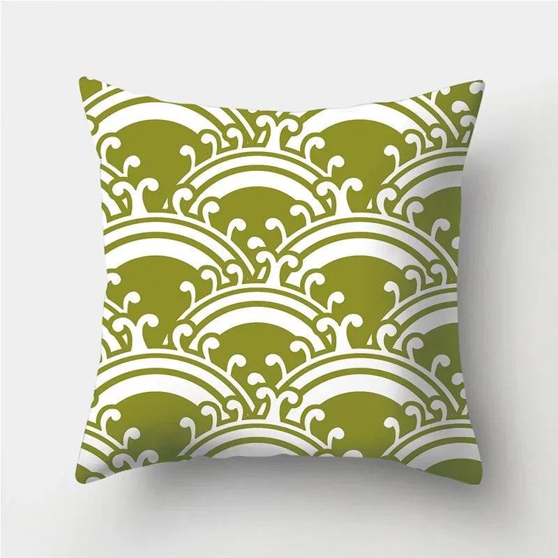 Army Green Geometric Printed Pillowcase by Axyaa for Living Room and Bedroom Decor