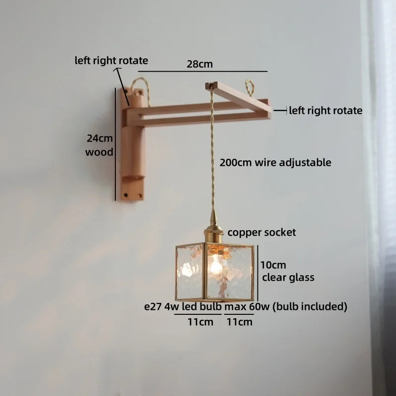Axyaa Wabi Sabi LED Wall Light Mirror Glass Wood Modern Nordic Bedside Lamp