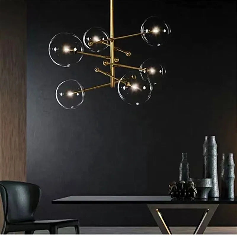 Nordic Black Gold Brass Chandelier with Clear Glass Art Geometric Design by Axyaa