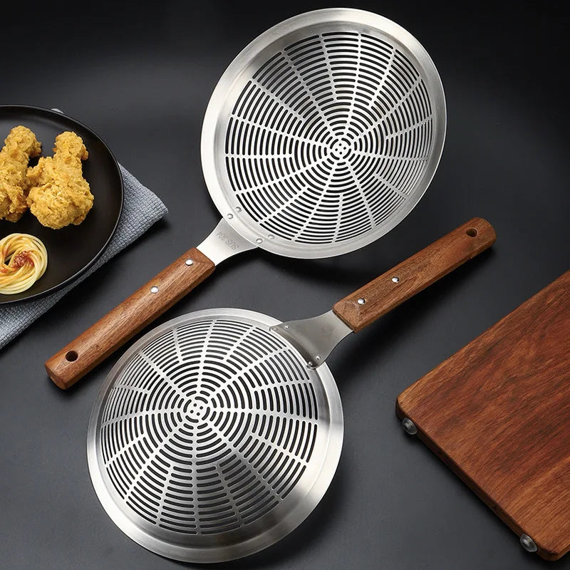 Axyaa Stainless Steel Large Colander with Wooden Handle - Kitchen Strainer Skimmer