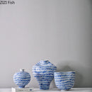 Axyaa Blue & White Ceramic Art Vase for Desktop Flower Arrangement and Hydroponic Plant Display