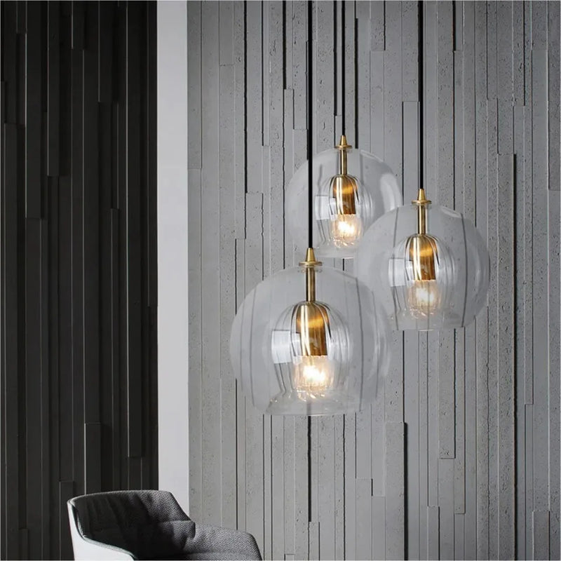Axyaa Glass Amber/Clear LED Pendant Light for Kitchen Living Room, Modern Industrial Fixture
