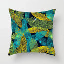 Axyaa Teal Blue Flower Leaves Pattern Pillow Case for Home Decor