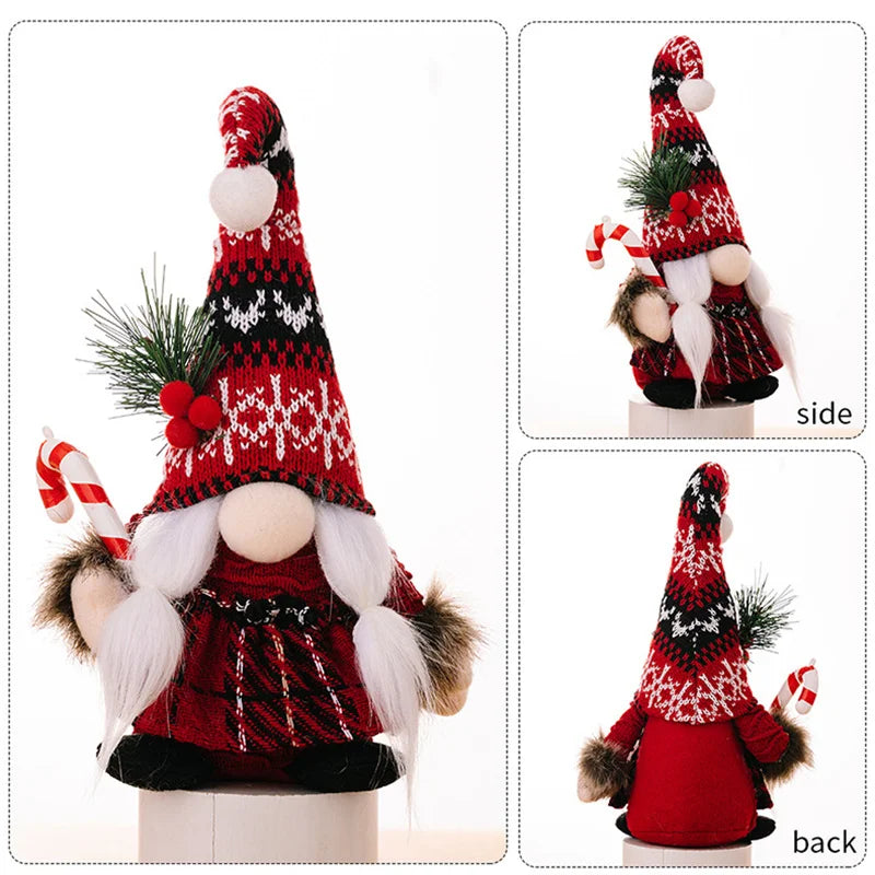 Axyaa Christmas Gnome Plush Doll with Crooked Hat and Crutch - Xmas Kids Gift Decorations