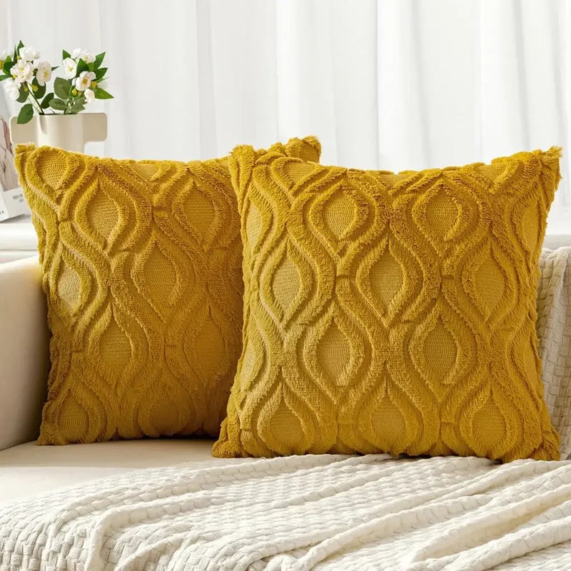 Axyaa Soft Plush Faux Wool Yellow Pillow Covers for Sofa Living Room