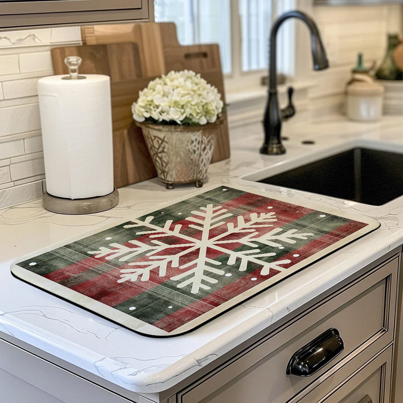Axyaa Christmas Dish Drying Mat Non-slip Kitchen Counter Pad Heat Resistant Placemat