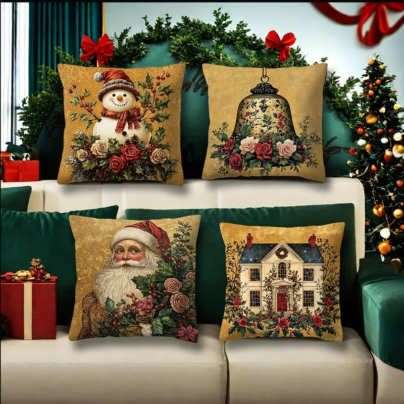 Axyaa Christmas Santa Snowman Pillowcase - Festive Sofa Cushion Cover