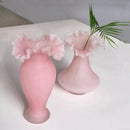 Axyaa Pink Wave Fold Glass Vase Bouquet Flower Terrarium Home Decoration