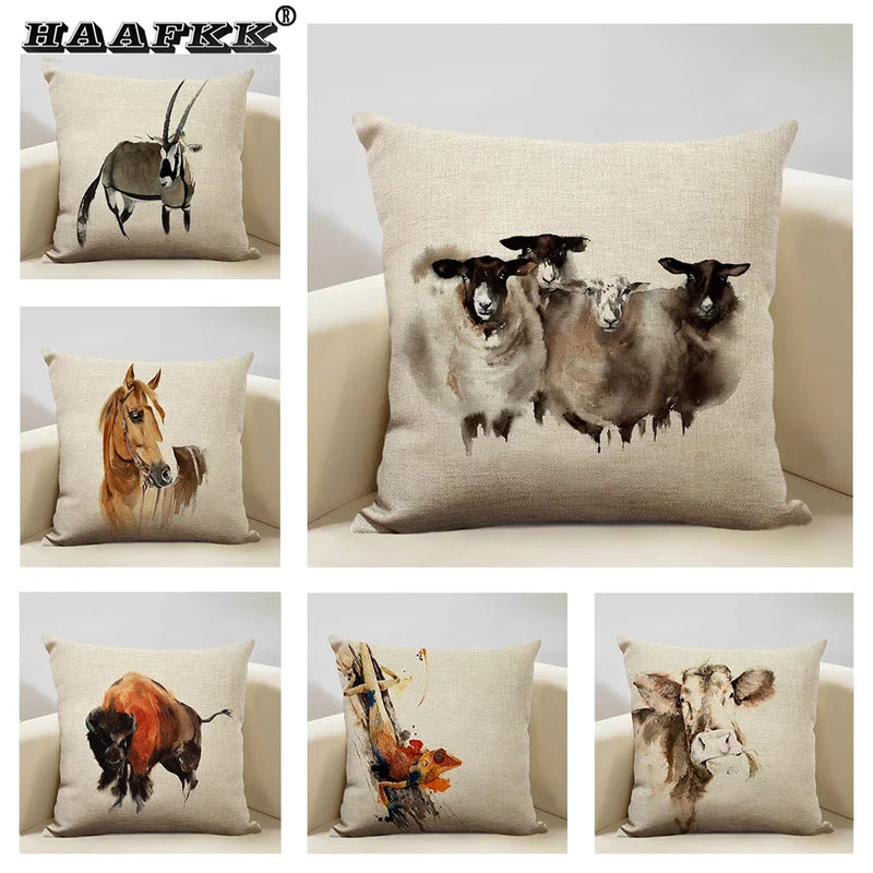 Axyaa Animal Horse Chicken Lizard Cow Antelope Pillow Case