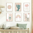 Axyaa Rainbow Alpaca Cactus Heart Wall Art Prints for Kids Room