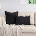 Lumbar Corduroy Boho Cushion Cover with Pom Pom Detail by Axyaa