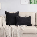 Lumbar Corduroy Boho Cushion Cover with Pom Pom Detail by Axyaa