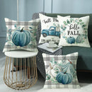 Axyaa Harvest Pumpkin Plaid Linen Blue Pillow Cover for Festive Decor
