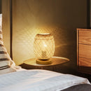 Axyaa Bamboo Woven Table Lamp on Natural Wooden Base - Bedroom Bedside Night Light